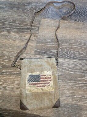Mona B- Tan Crossbody with American Flag
